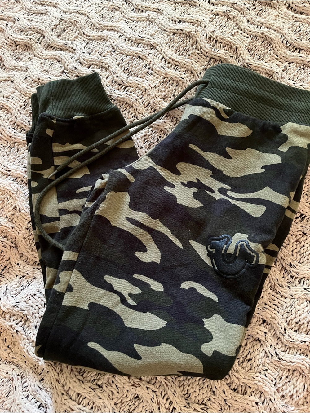 True Religion Olive Green & Black Camo Joggers NWOT